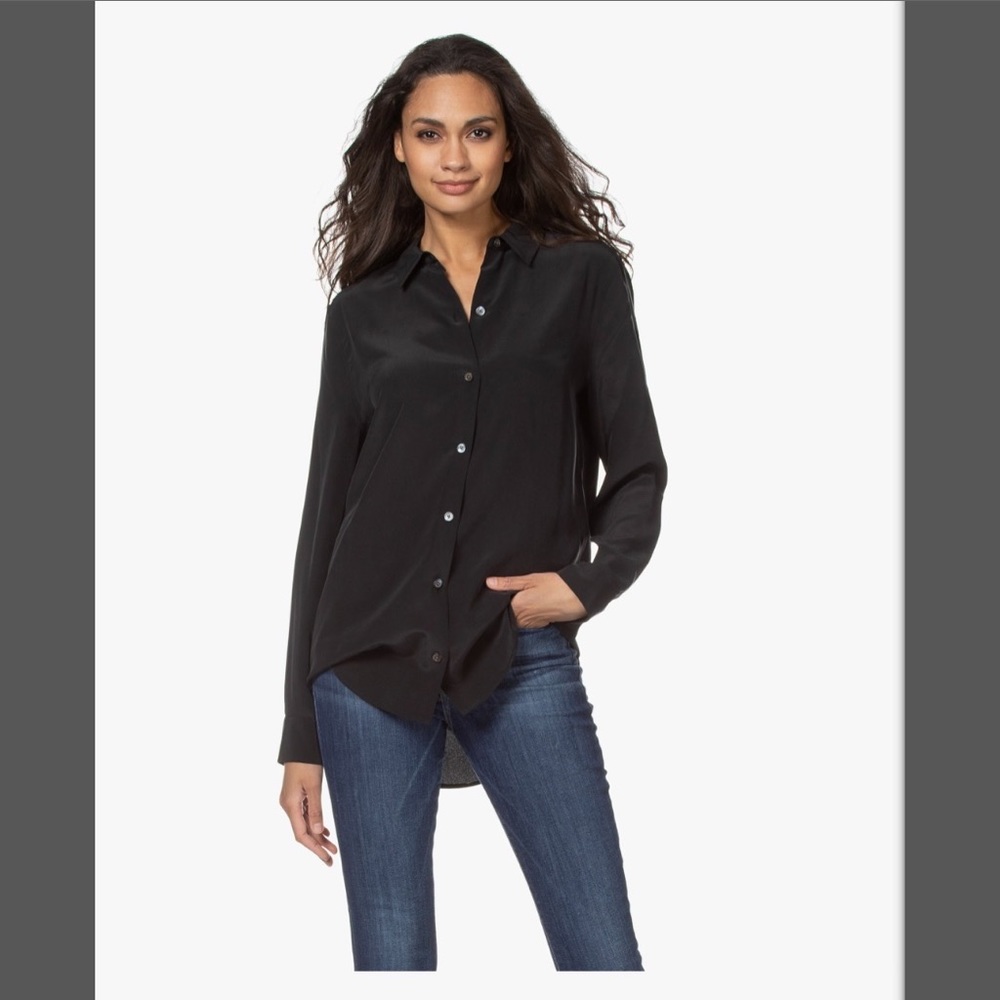 Equipment Femme Black Silk Shirt, Size M